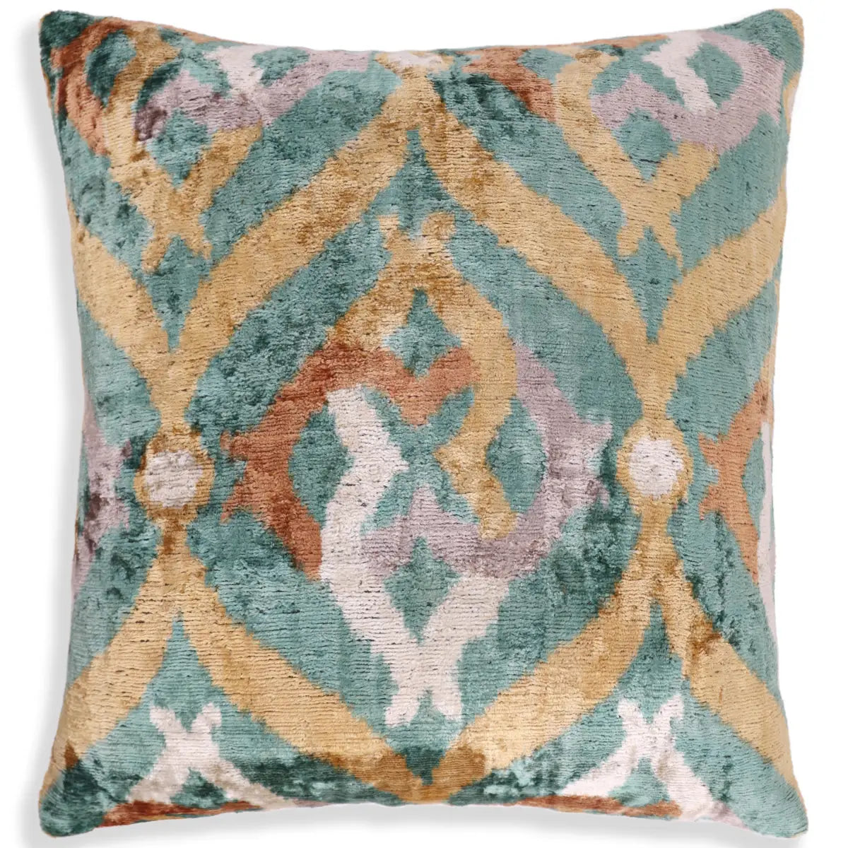 Luxury Velvet Pillow – Emerald & Gold Ikat Square 16x16 - Canvello