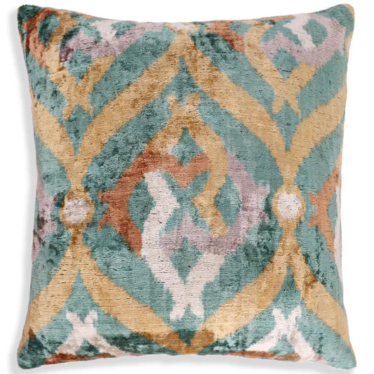 Luxury Velvet Pillow – Emerald & Gold Ikat Square 16x16 - Canvello