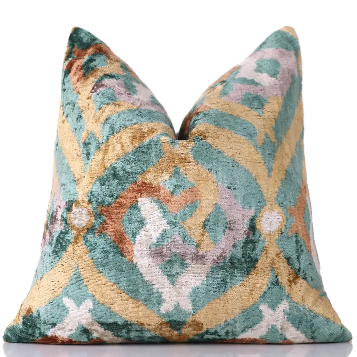 Luxury Velvet Pillow – Emerald & Gold Ikat Square 16x16 - Canvello