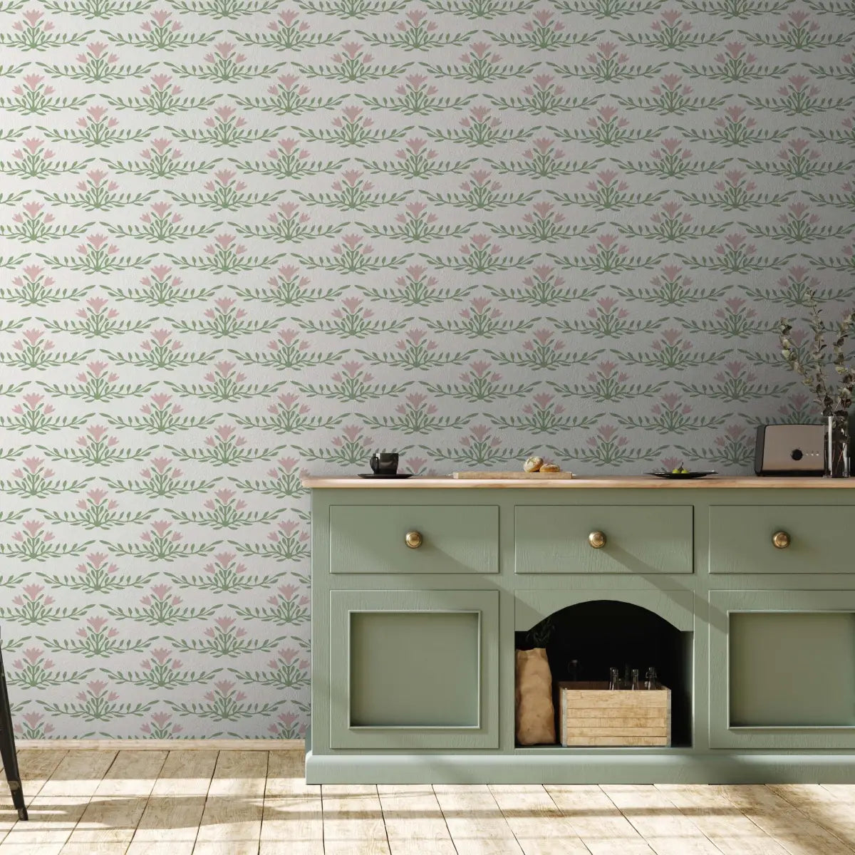 Emily Wallpaper - Horizontal Floral Stripes - by Heights Design Studio - Loomwell Home Goods