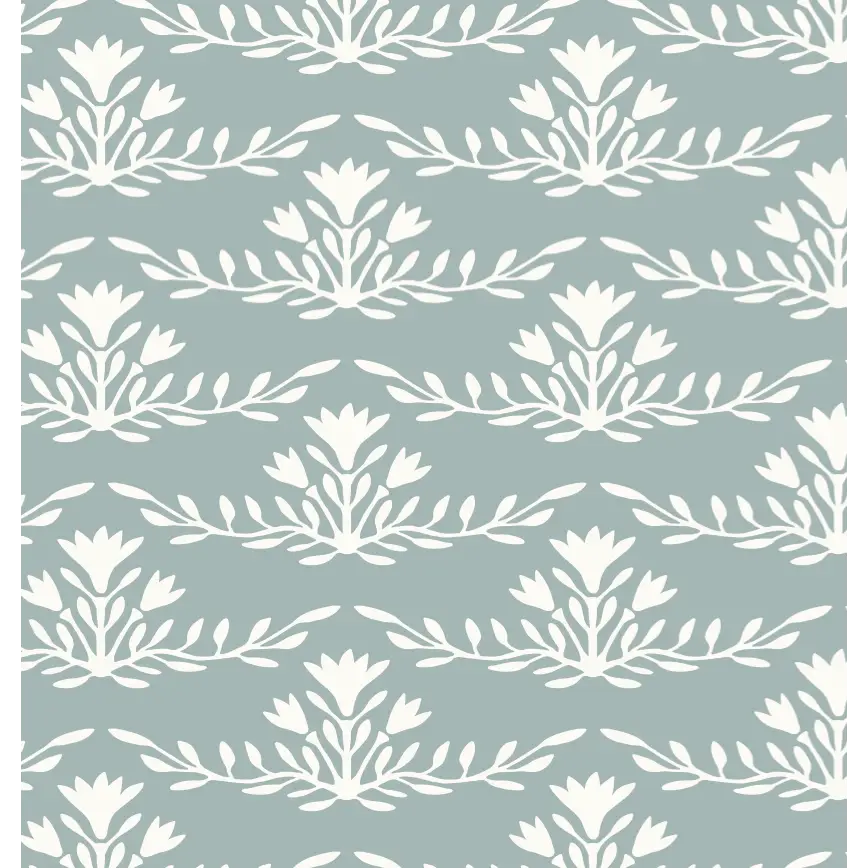 Emily Wallpaper - Horizontal Floral Stripes - by Heights Design Studio - Sample 1 foot by 1 foot / Blue - Loomwell Home