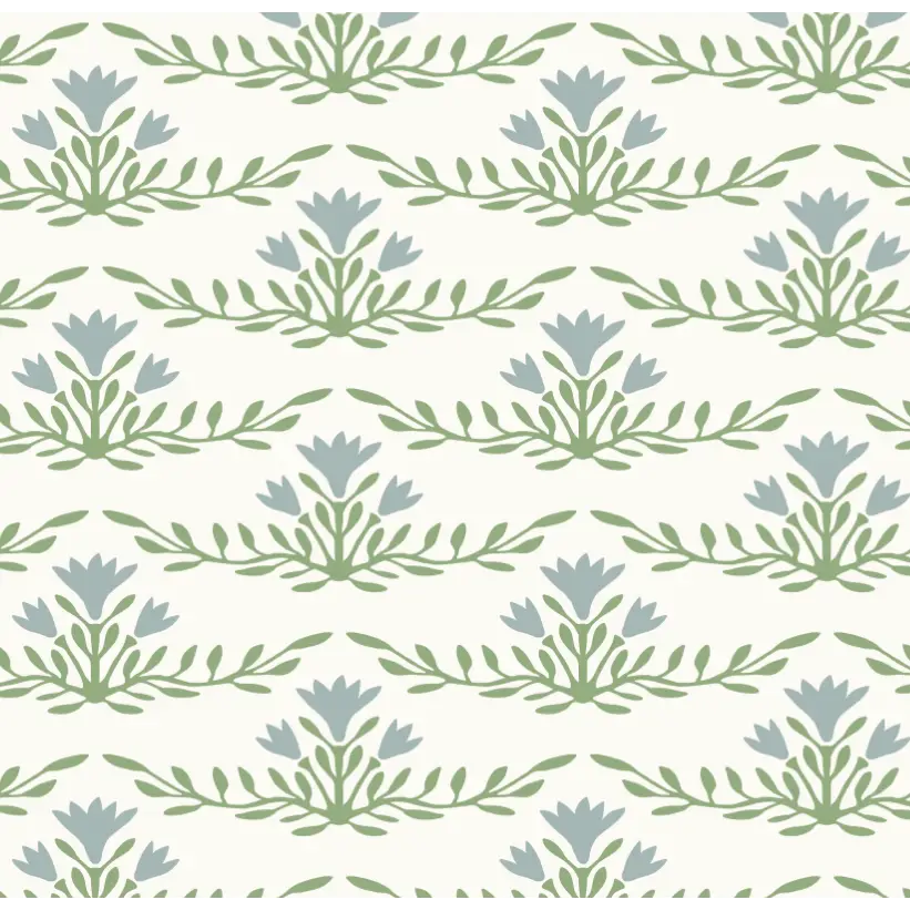 Emily Wallpaper - Horizontal Floral Stripes - by Heights Design Studio - Sample 1 foot by 1 foot / Blue and Green