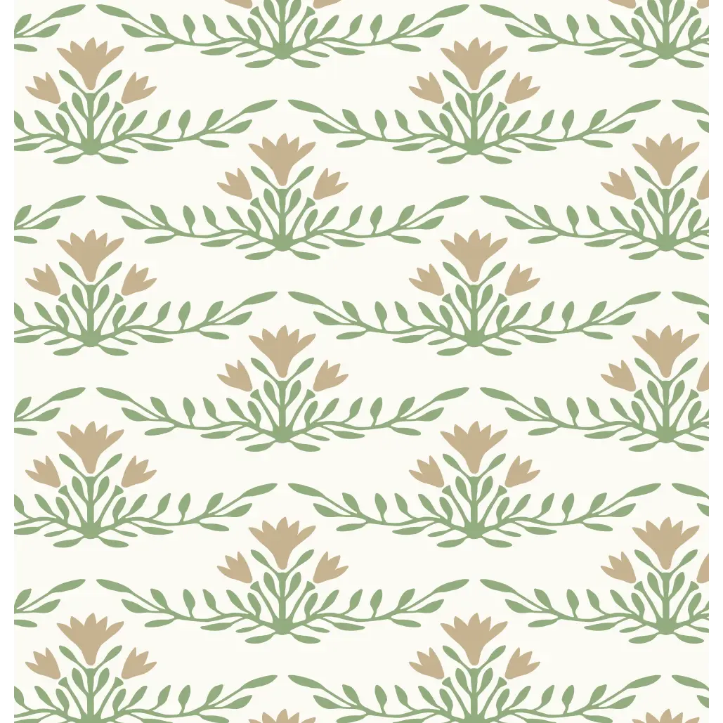 Emily Wallpaper - Horizontal Floral Stripes - by Heights Design Studio - Sample 1 foot by 1 foot / Mustard and Green