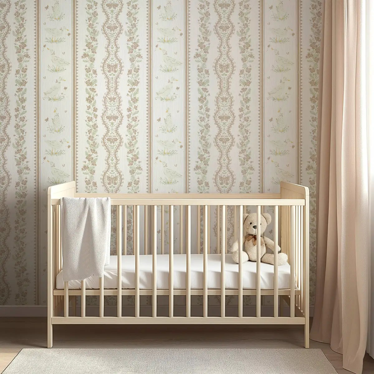 Emmie Wallpaper - Pastel Stripes with Ducks for Kids - by RNM Arts - Loomwell Home Goods