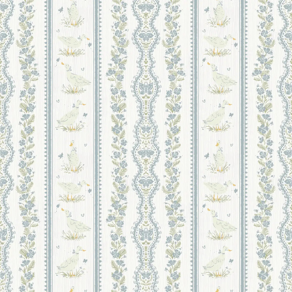 Emmie Wallpaper - Pastel Stripes with Ducks for Kids - by RNM Arts - Sample 1 foot by 1 foot / Blue - Loomwell Home