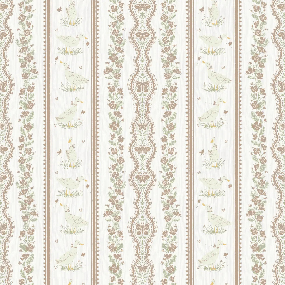 Emmie Wallpaper - Pastel Stripes with Ducks for Kids - by RNM Arts - Sample 1 foot by 1 foot / Neutral - Loomwell Home
