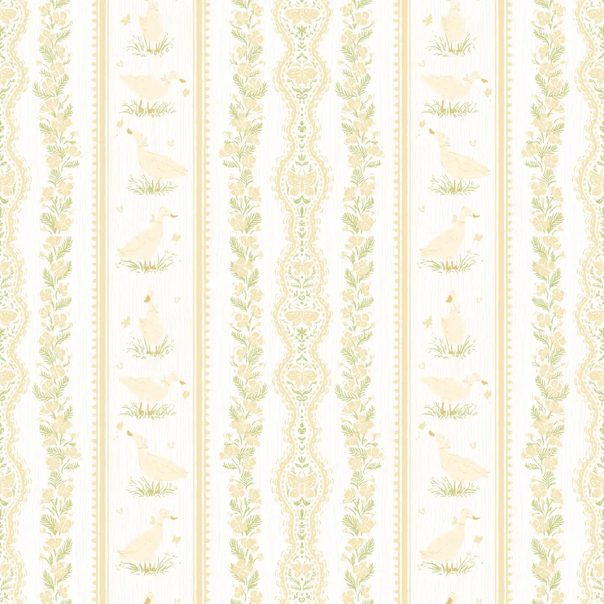 Emmie Wallpaper - Pastel Stripes with Ducks for Kids - by RNM Arts - Sample 1 foot by 1 foot / Yellow - Loomwell Home