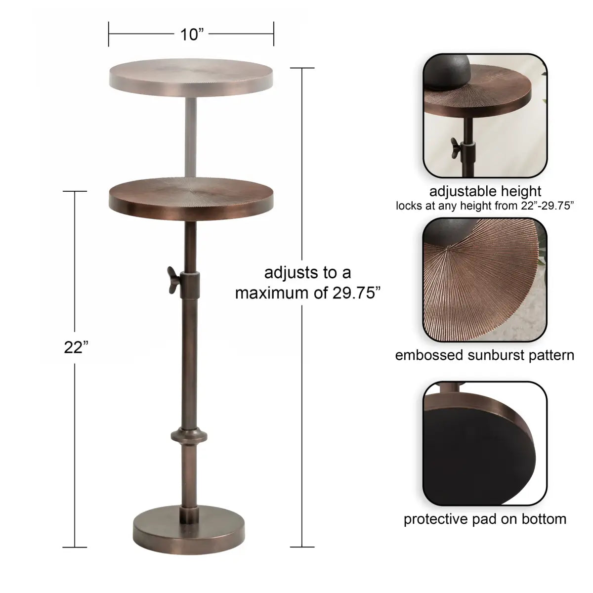 Engles Metal Accent Table and Plant Stand - Adjustable Embossed - kateandlaurel