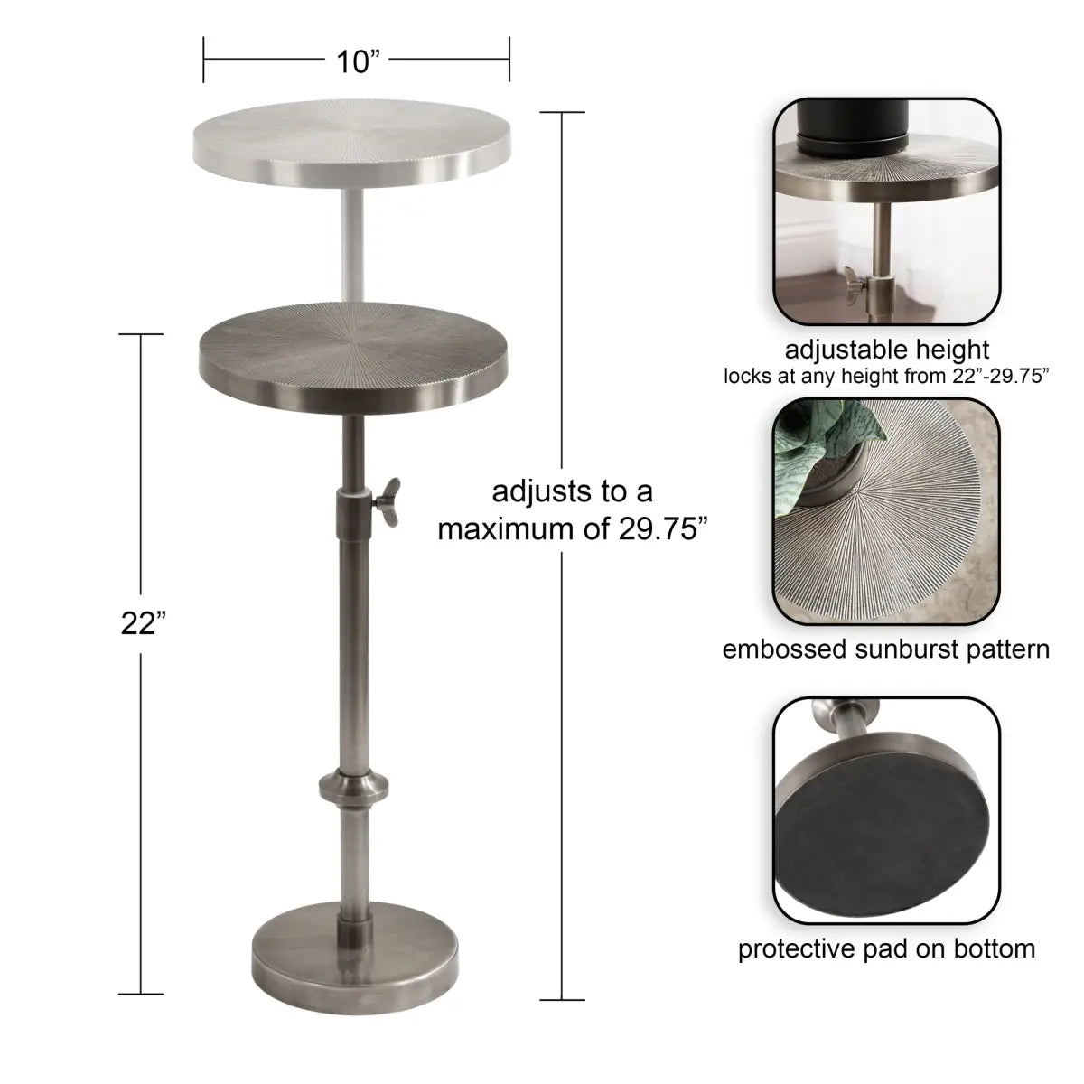 Engles Metal Accent Table and Plant Stand - Adjustable Embossed - kateandlaurel