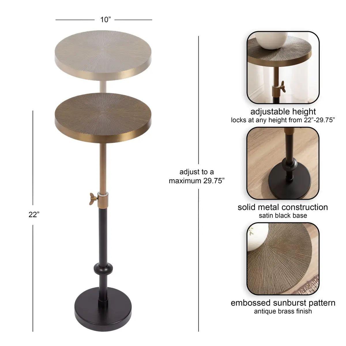 Engles Metal Accent Table and Plant Stand - Adjustable Embossed - kateandlaurel