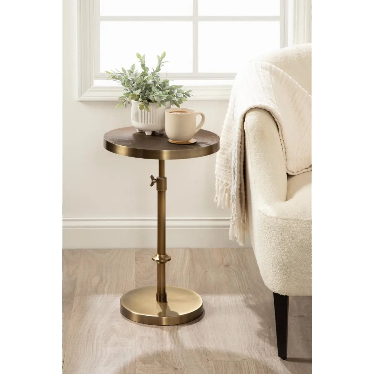 Engles Metal Accent Table and Plant Stand - Adjustable Embossed - kateandlaurel