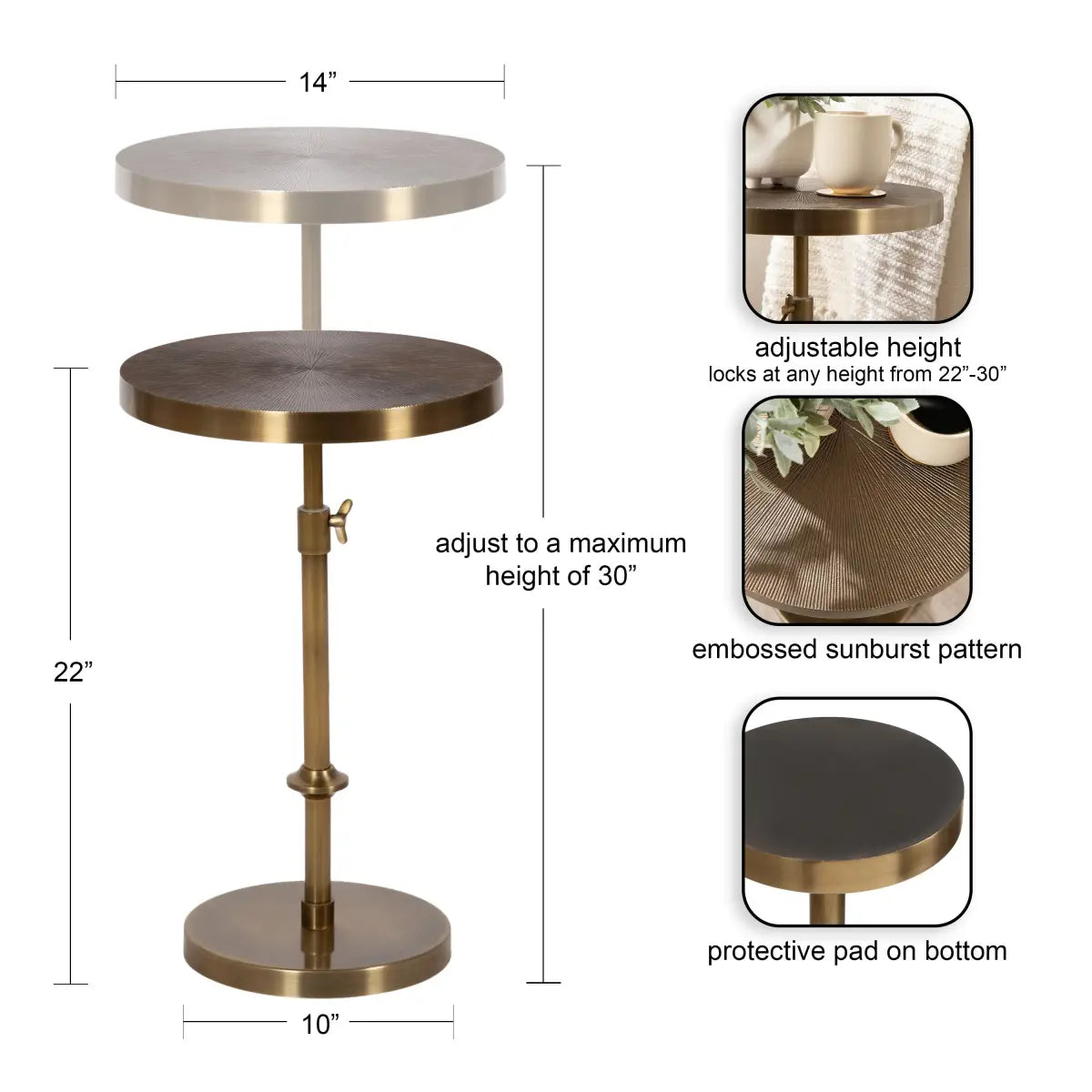 Engles Metal Accent Table and Plant Stand - Adjustable Embossed - kateandlaurel