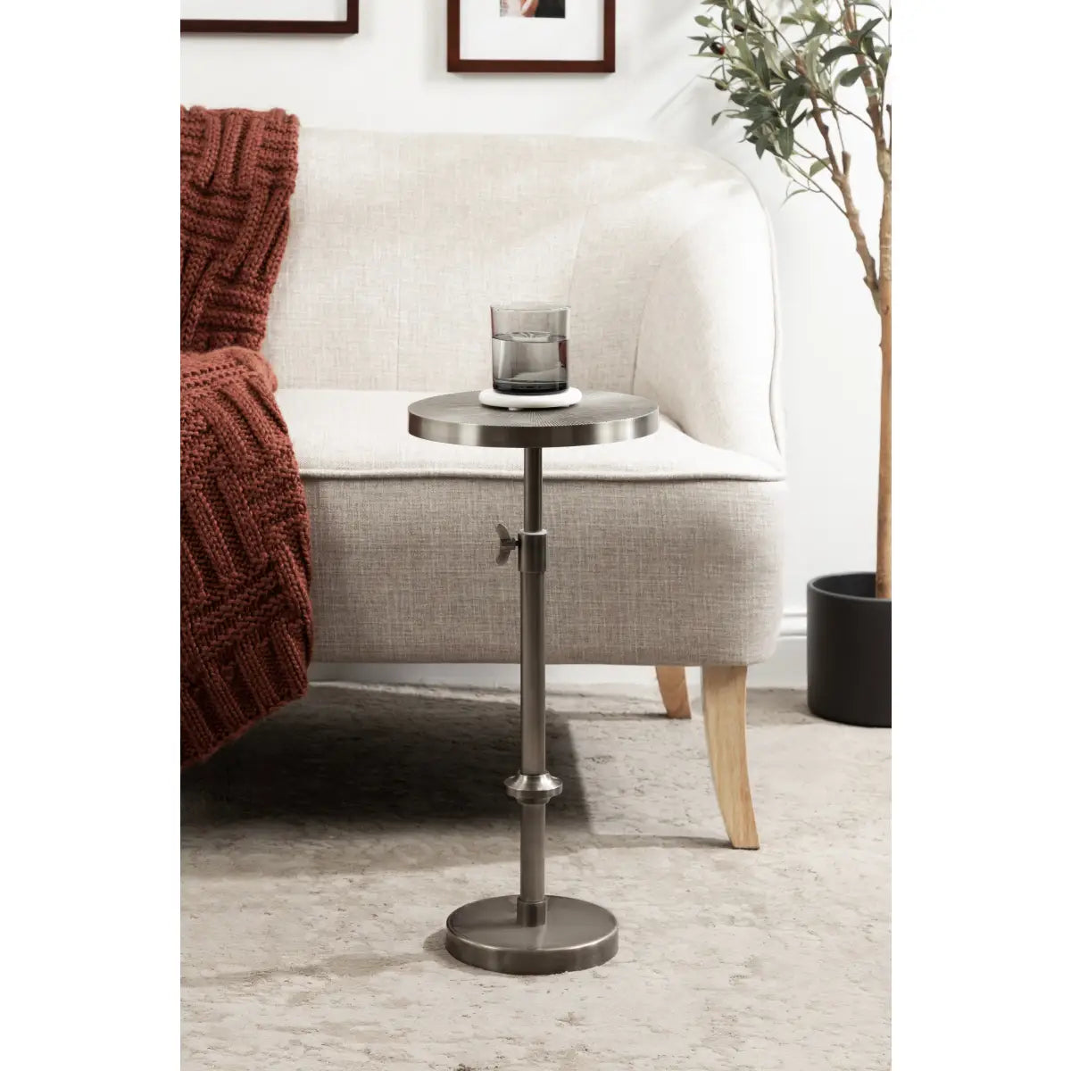Engles Metal Accent Table and Plant Stand - Adjustable Embossed - kateandlaurel