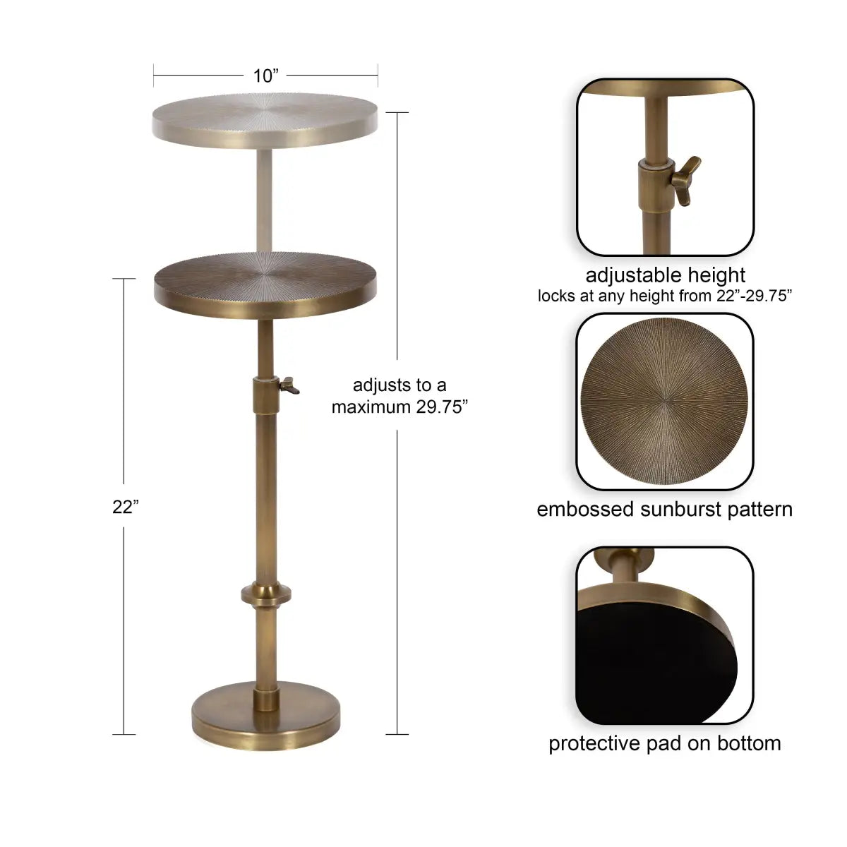 Engles Metal Accent Table and Plant Stand - Adjustable Embossed - kateandlaurel