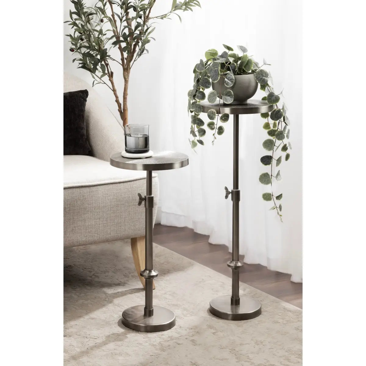 Engles Metal Accent Table and Plant Stand - Adjustable Embossed - kateandlaurel