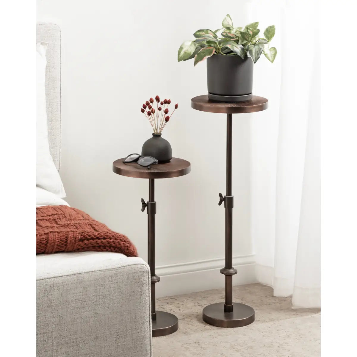 Engles Metal Accent Table and Plant Stand - Adjustable Embossed - kateandlaurel
