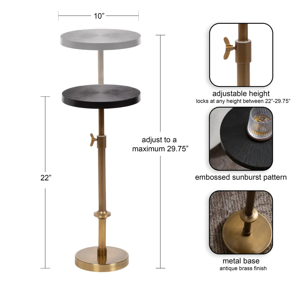 Engles Metal Accent Table and Plant Stand - Adjustable Embossed - kateandlaurel