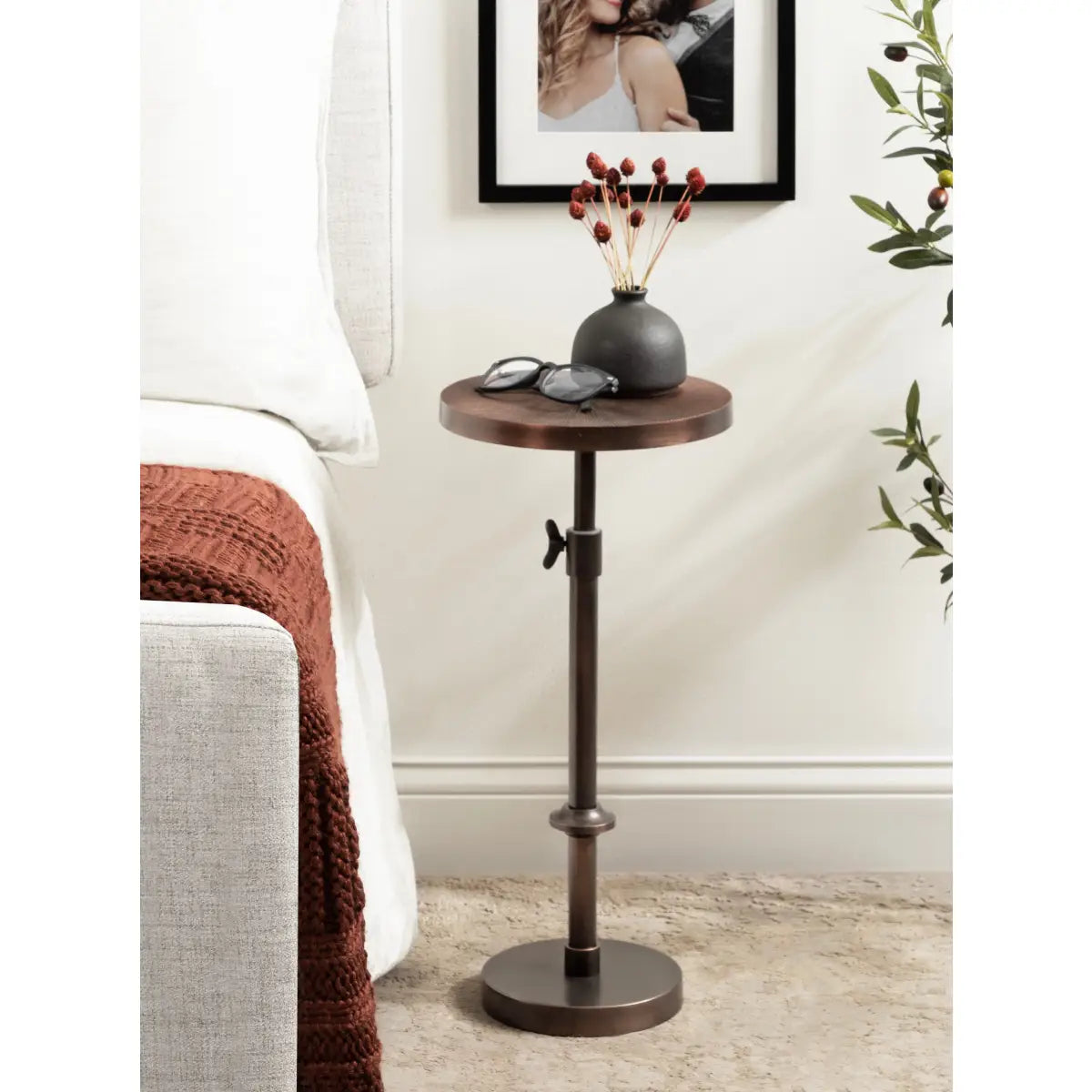 Engles Metal Accent Table and Plant Stand - Adjustable Embossed - kateandlaurel