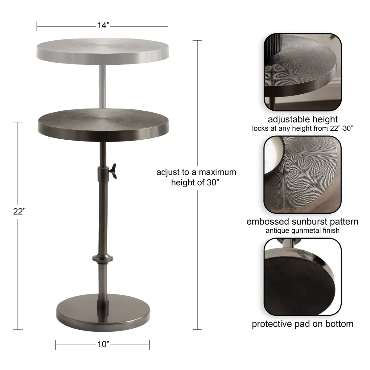 Engles Metal Accent Table and Plant Stand - Adjustable Embossed - kateandlaurel