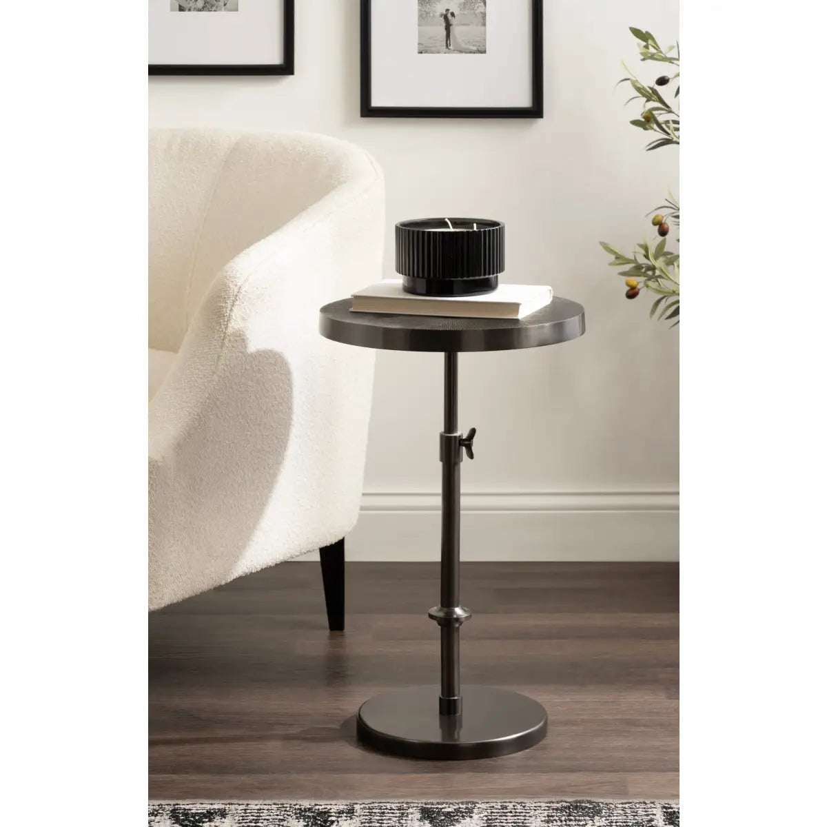 Engles Metal Accent Table and Plant Stand - Adjustable Embossed - kateandlaurel