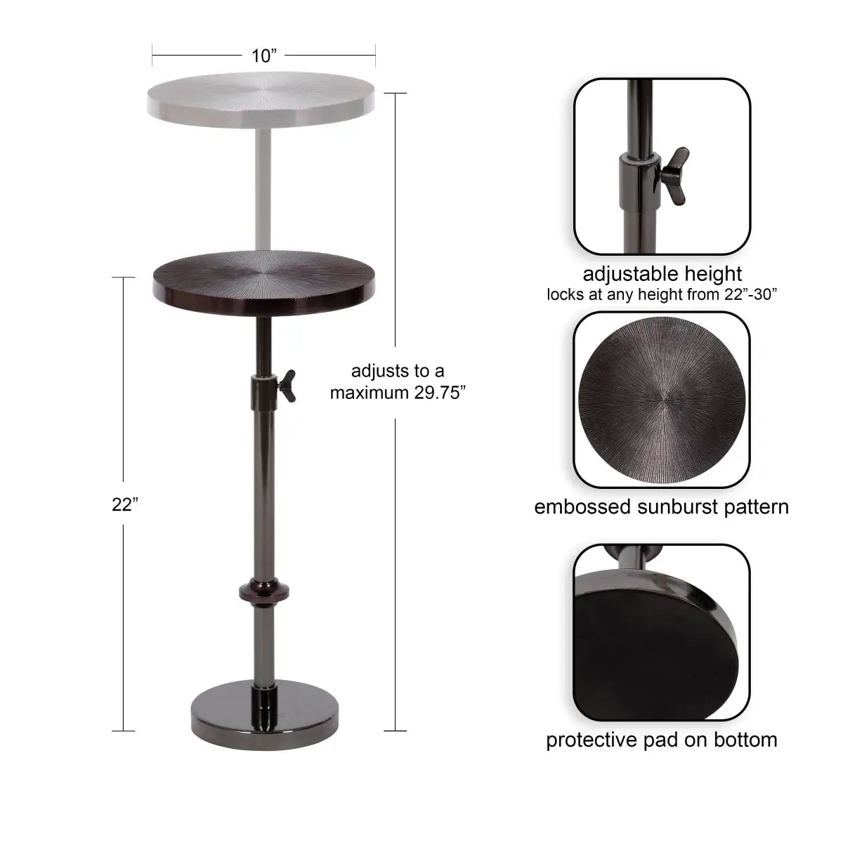 Engles Metal Accent Table and Plant Stand - Adjustable Embossed - kateandlaurel