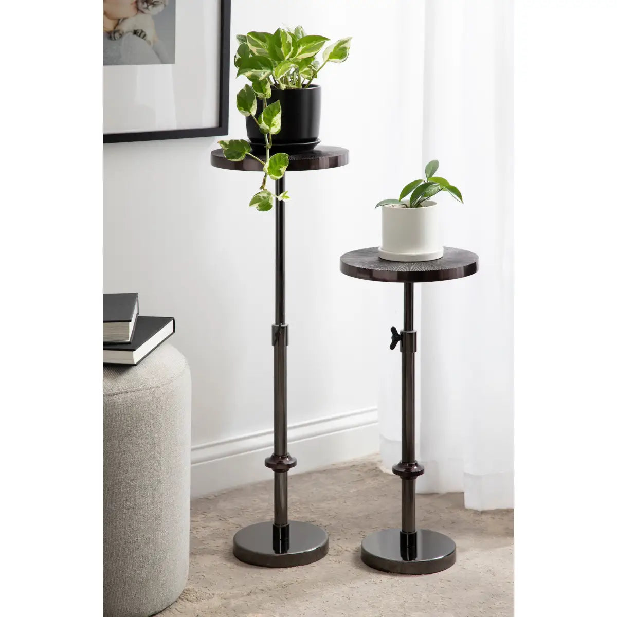 Engles Metal Accent Table and Plant Stand - Adjustable Embossed - kateandlaurel