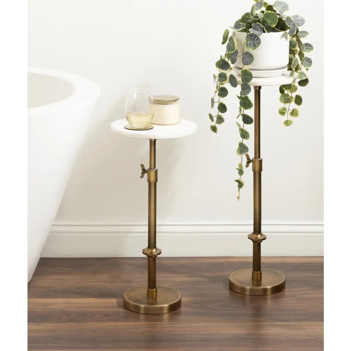 Engles Accent Table and Plant Stand - Adjustable Marble - kateandlaurel