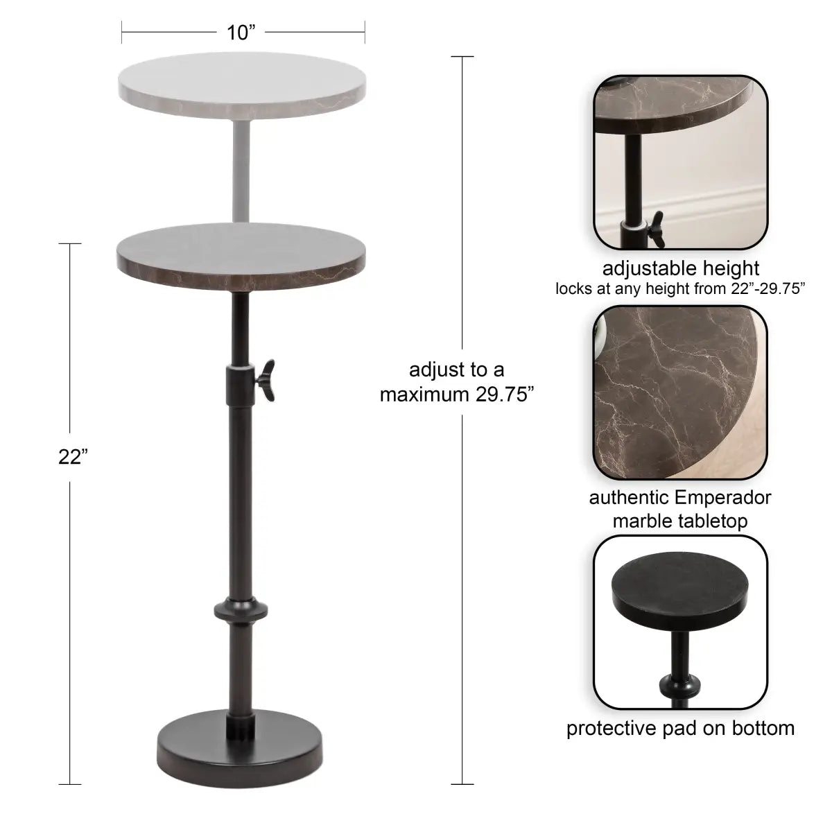 Engles Accent Table and Plant Stand - Adjustable Marble - kateandlaurel