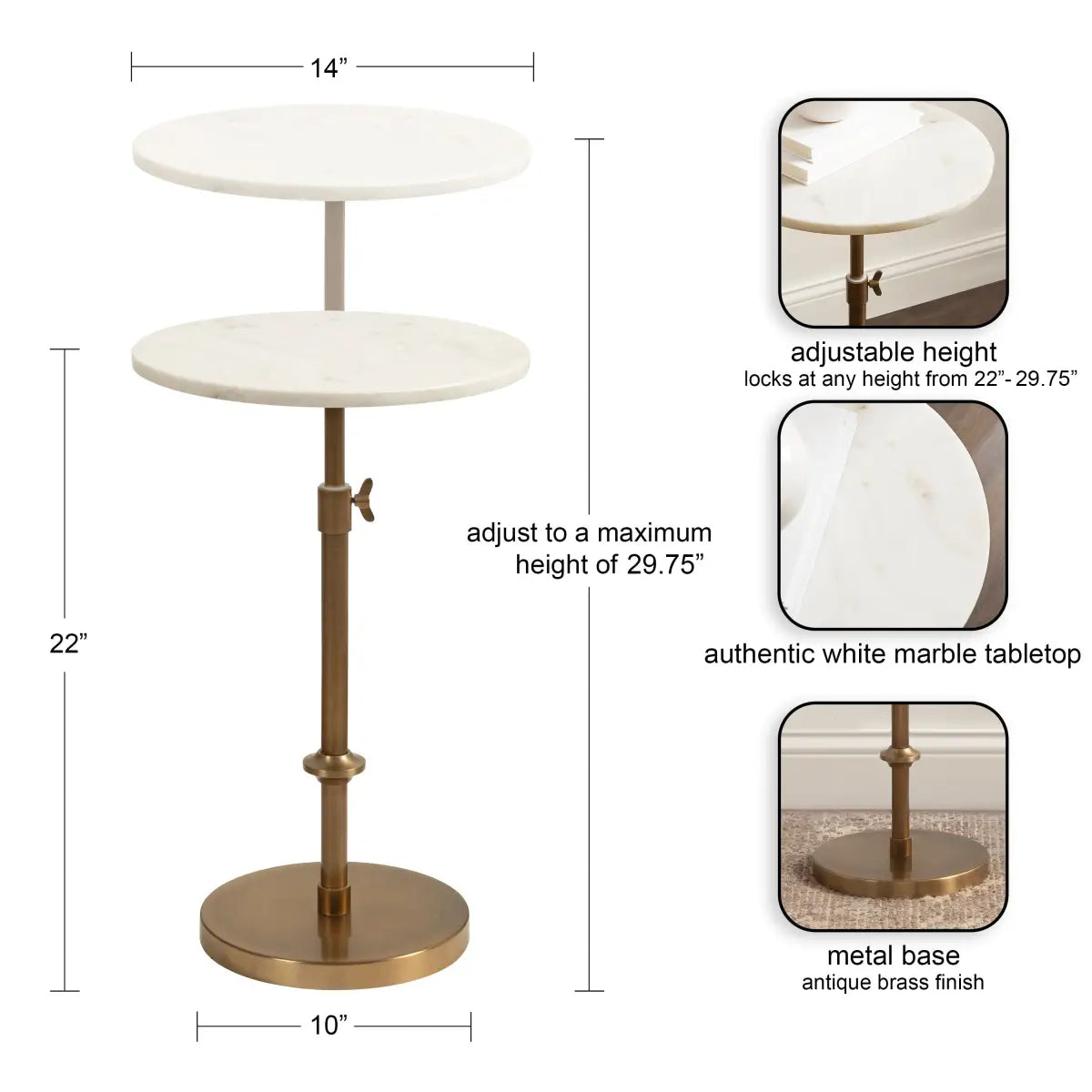 Engles Accent Table and Plant Stand - Adjustable Marble - kateandlaurel
