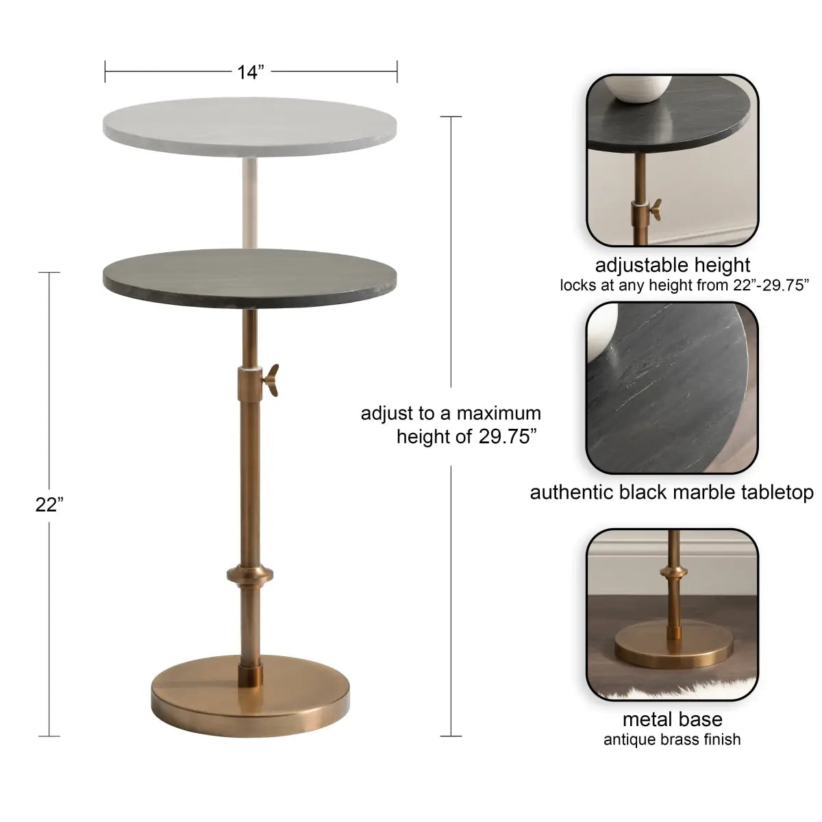 Engles Accent Table and Plant Stand - Adjustable Marble - kateandlaurel
