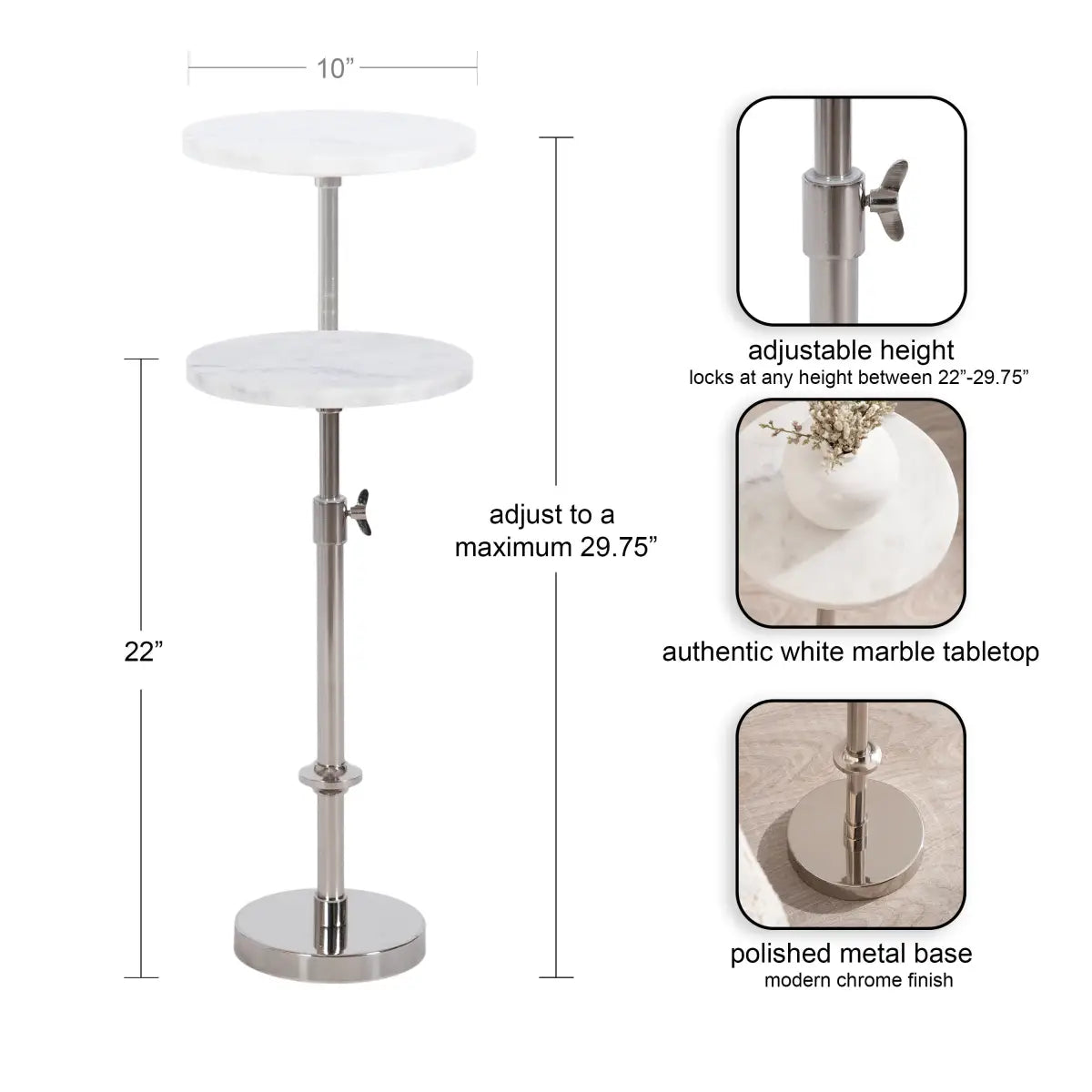 Engles Accent Table and Plant Stand - Adjustable Marble - kateandlaurel