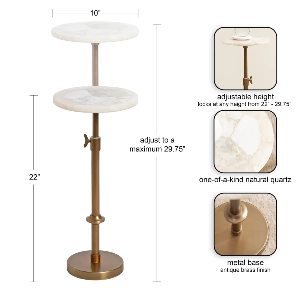 Engles Accent Table and Plant Stand - Adjustable Marble - kateandlaurel