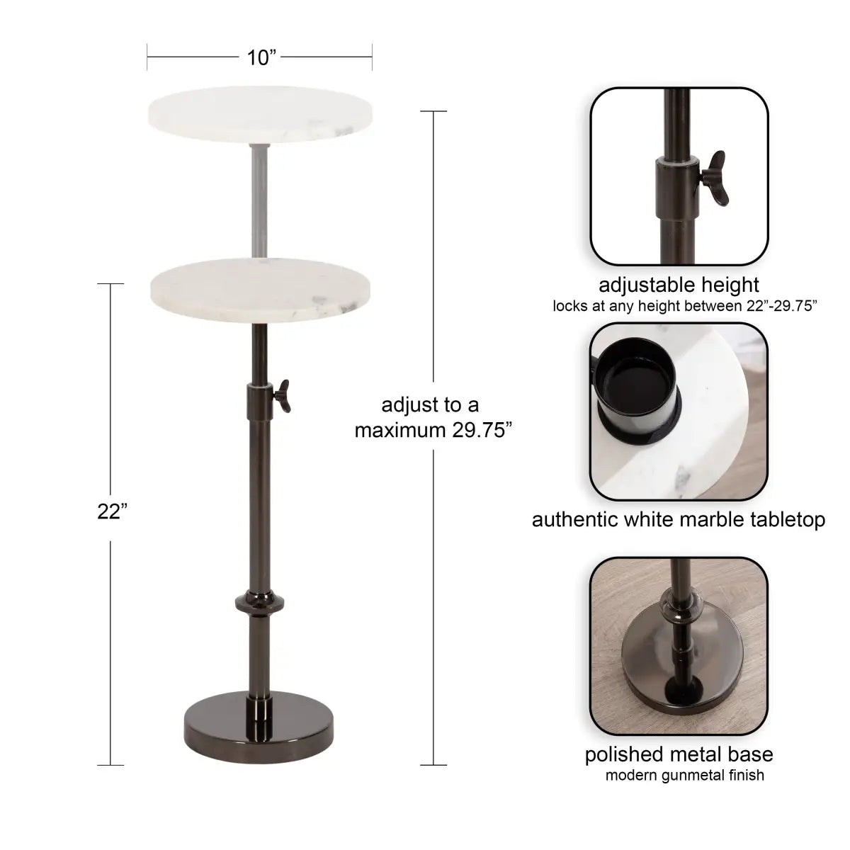 Engles Accent Table and Plant Stand - Adjustable Marble - kateandlaurel