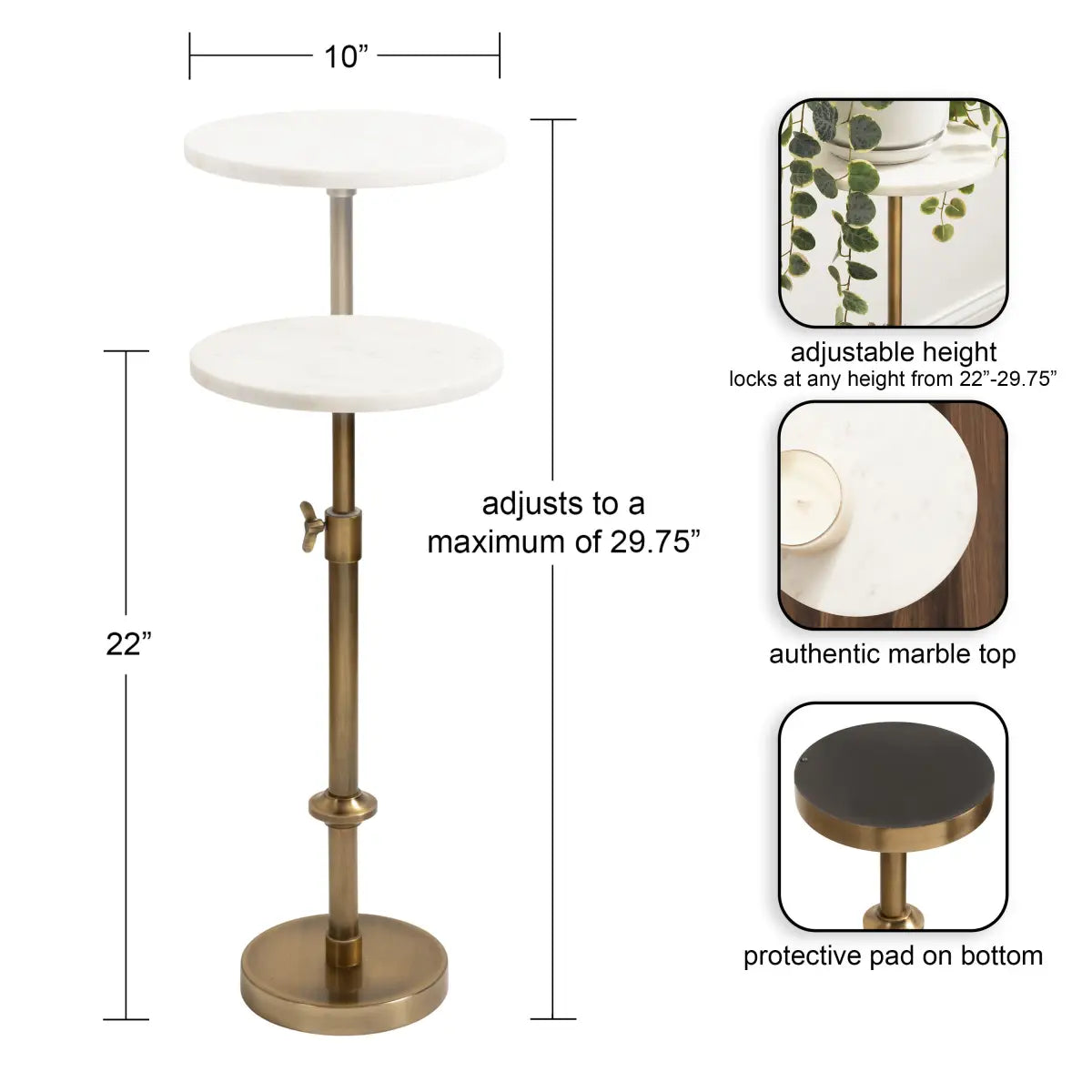 Engles Accent Table and Plant Stand - Adjustable Marble - kateandlaurel