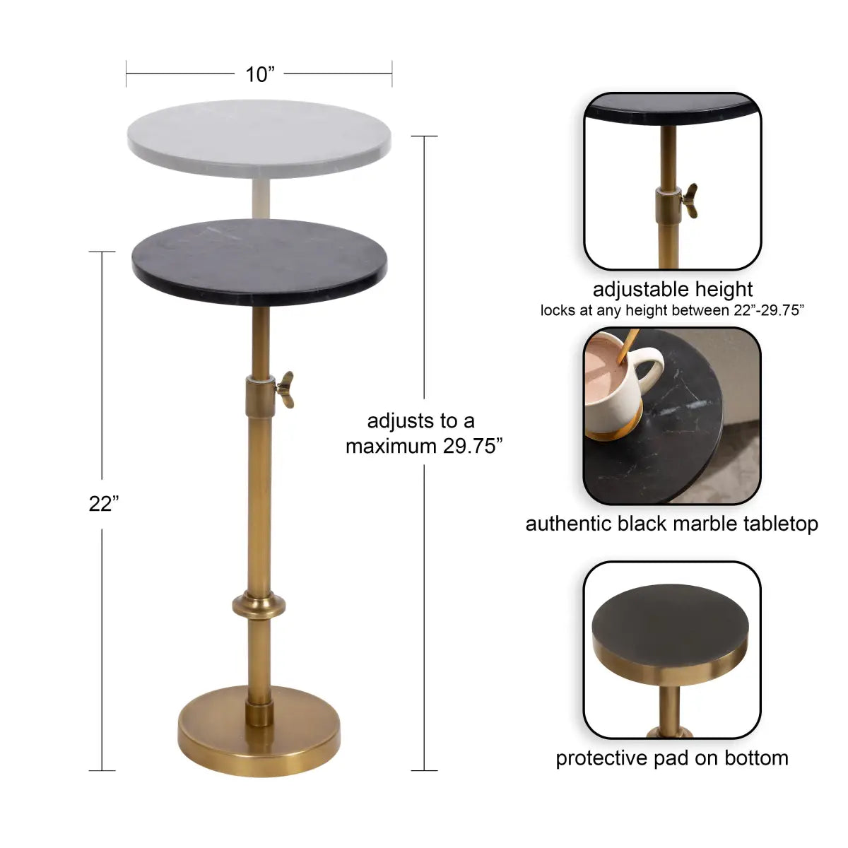 Engles Accent Table and Plant Stand - Adjustable Marble - kateandlaurel