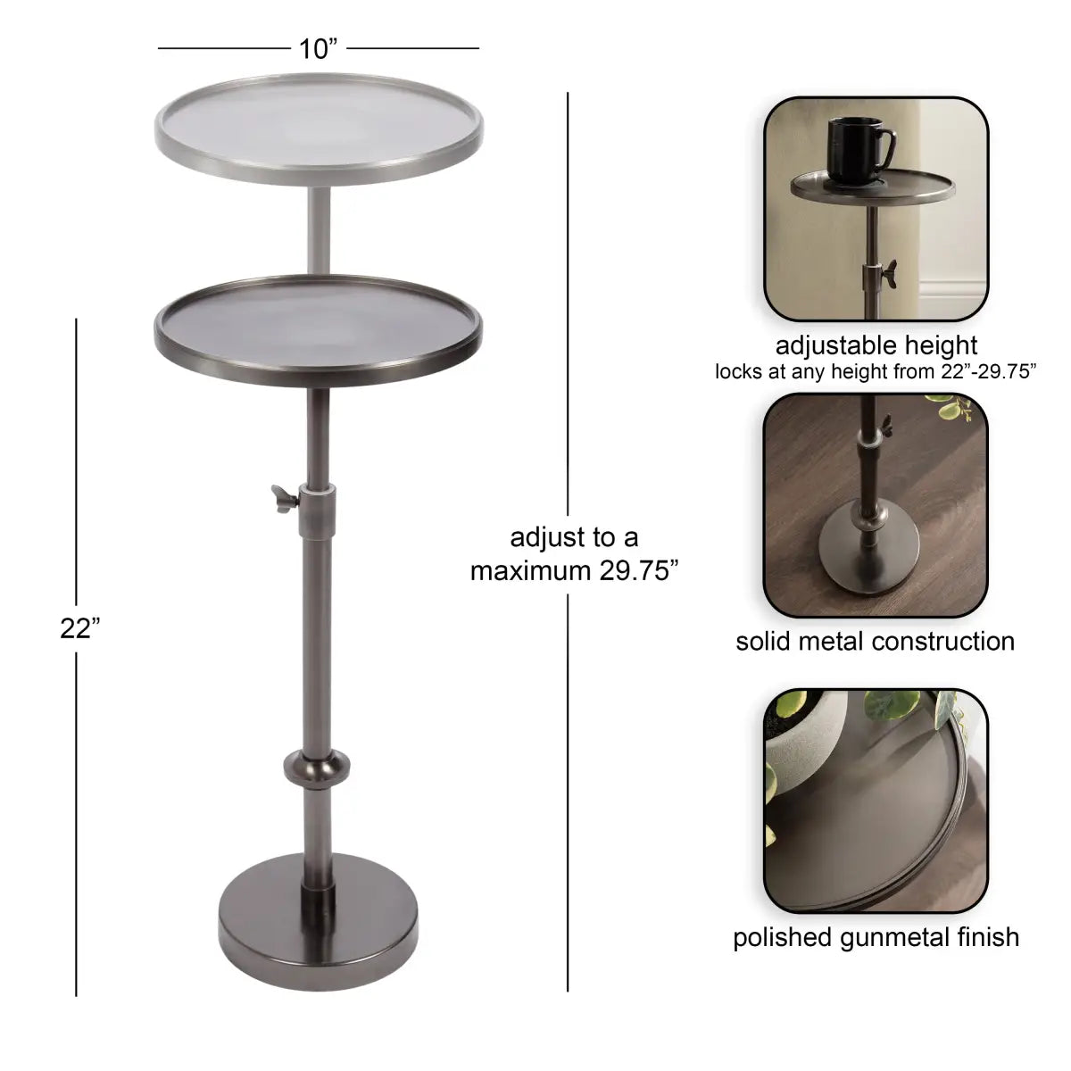 Engles Accent Table and Plant Stand - Adjustable Polished Metal - kateandlaurel