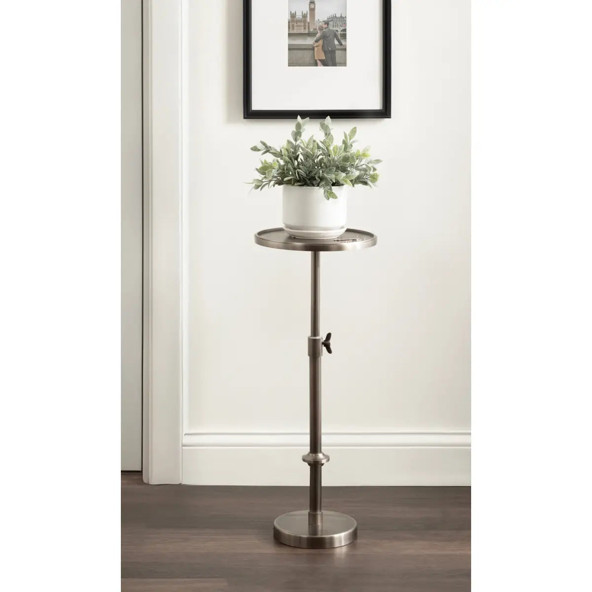 Engles Accent Table and Plant Stand - Adjustable Polished Metal - kateandlaurel