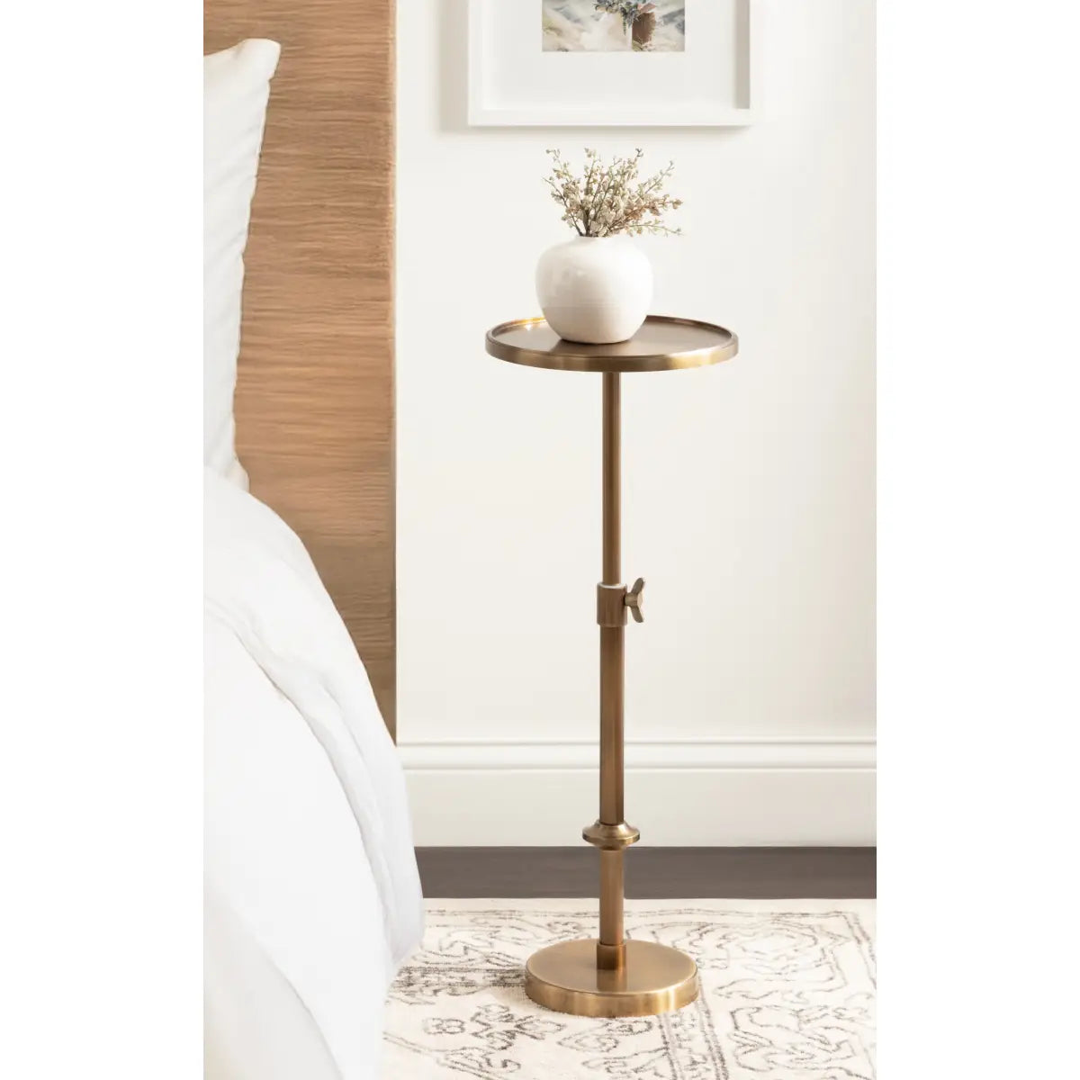 Engles Accent Table and Plant Stand - Adjustable Polished Metal - kateandlaurel