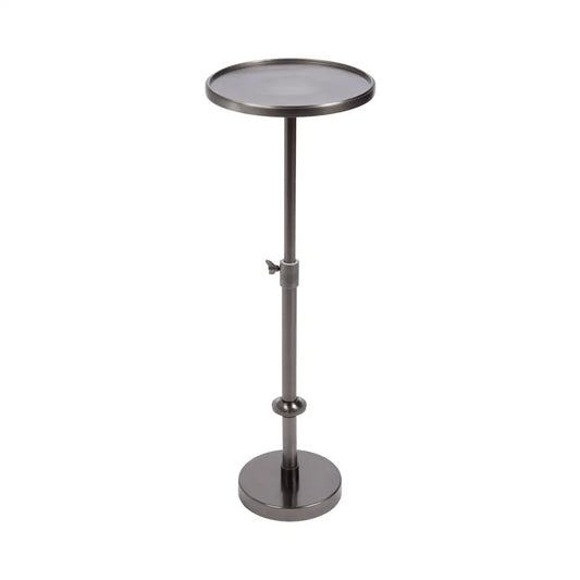 Engles Accent Table and Plant Stand - Adjustable Polished Metal - Pewter - kateandlaurel
