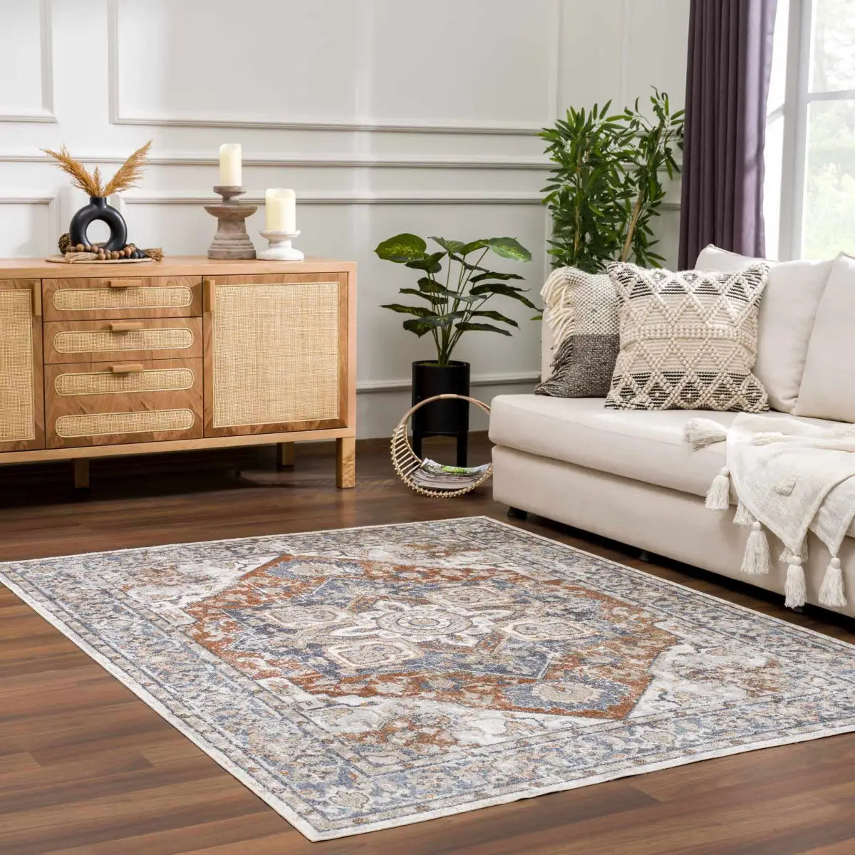 Erna Washable Distressed Rug - 6’7’’ x 9’ Rectangle - Boutique Rugs