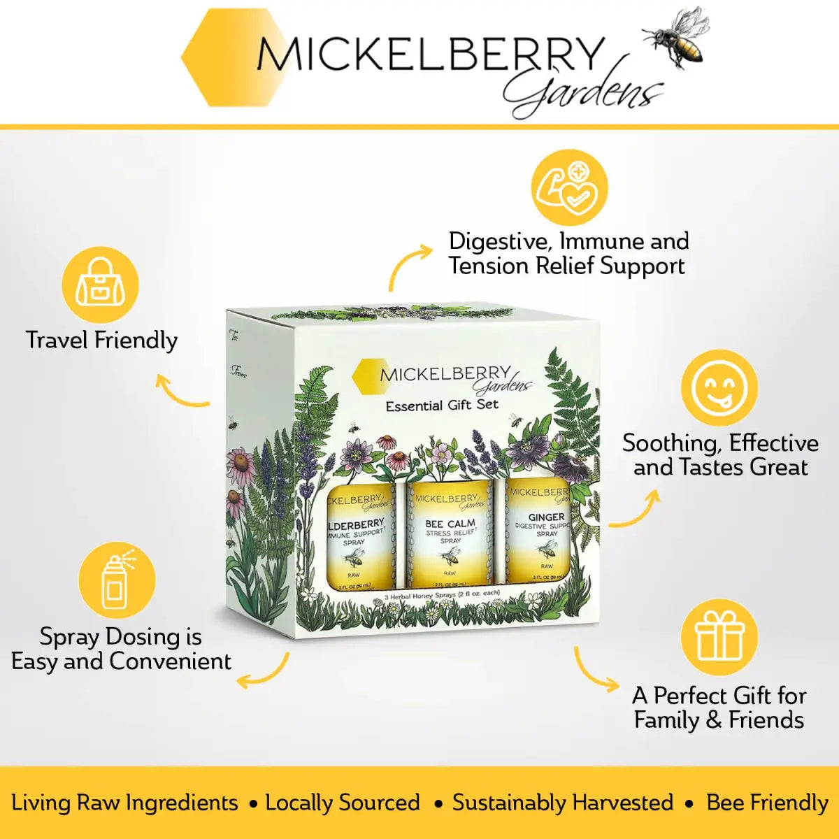 Honey Tonic Gift Set - Pack of 3 Herbal Tonics - Mickelberry Gardens
