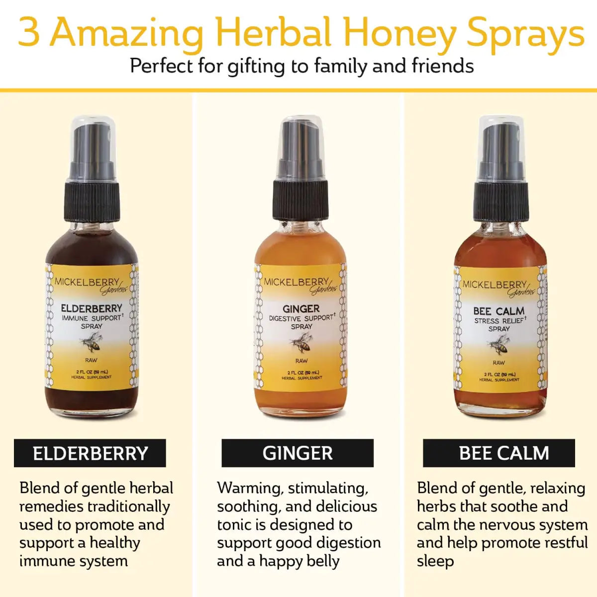 Honey Tonic Gift Set - Pack of 3 Herbal Tonics - Mickelberry Gardens