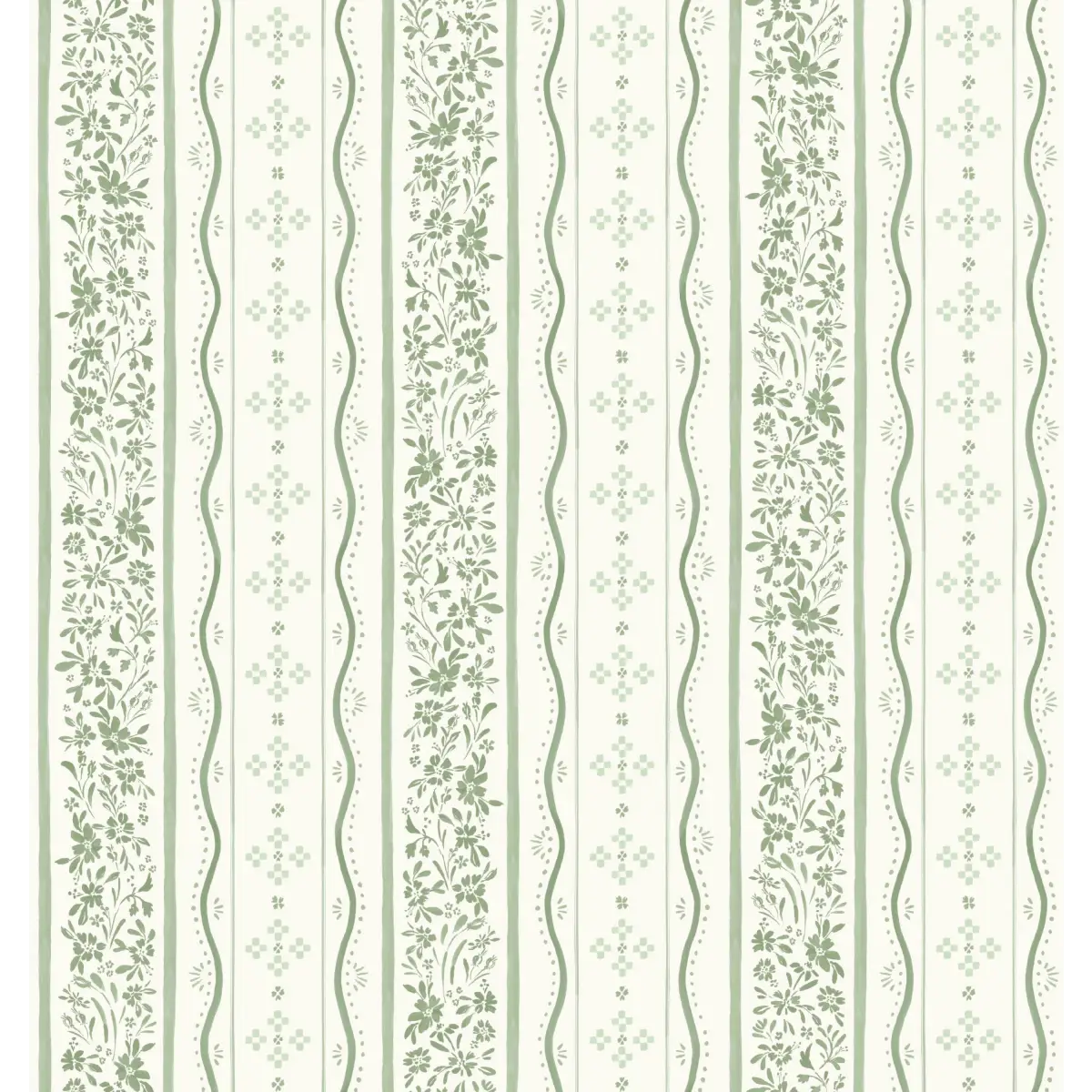 Este Wallpaper - Simple Cottage Stripe - by Hufton Studio - Sample 1 foot by 1 foot / Green - Loomwell Home Goods