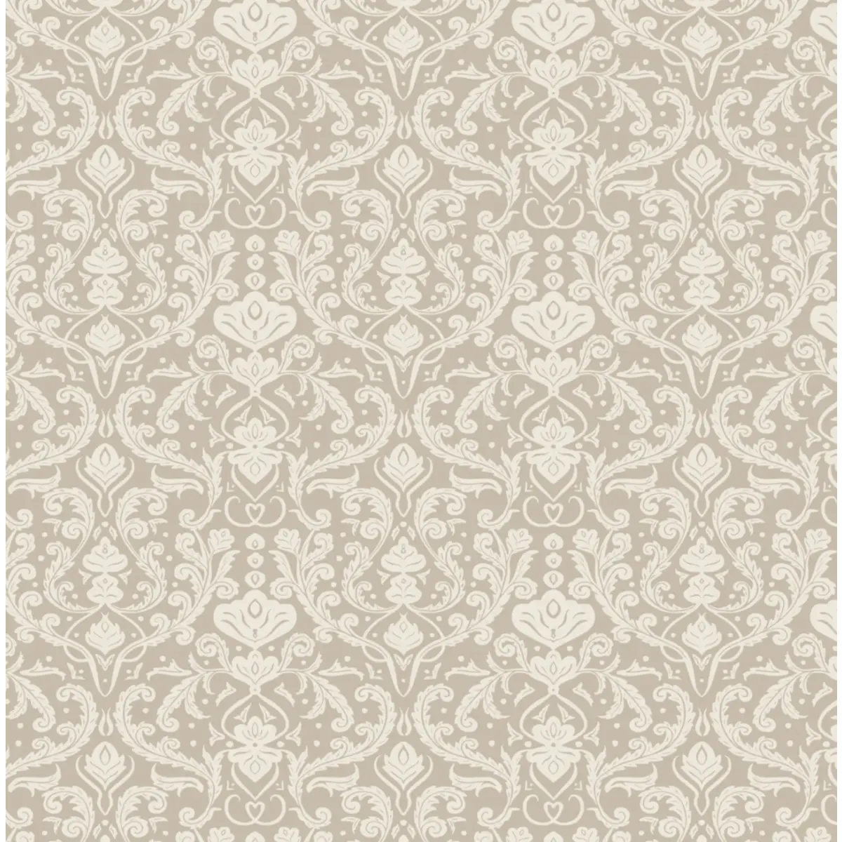 Estelle Wallpaper - Classic Leafy Scrollwork - by Lisee Ree - Sample 1 foot by 1 foot / Mushroom - Loomwell Home Goods
