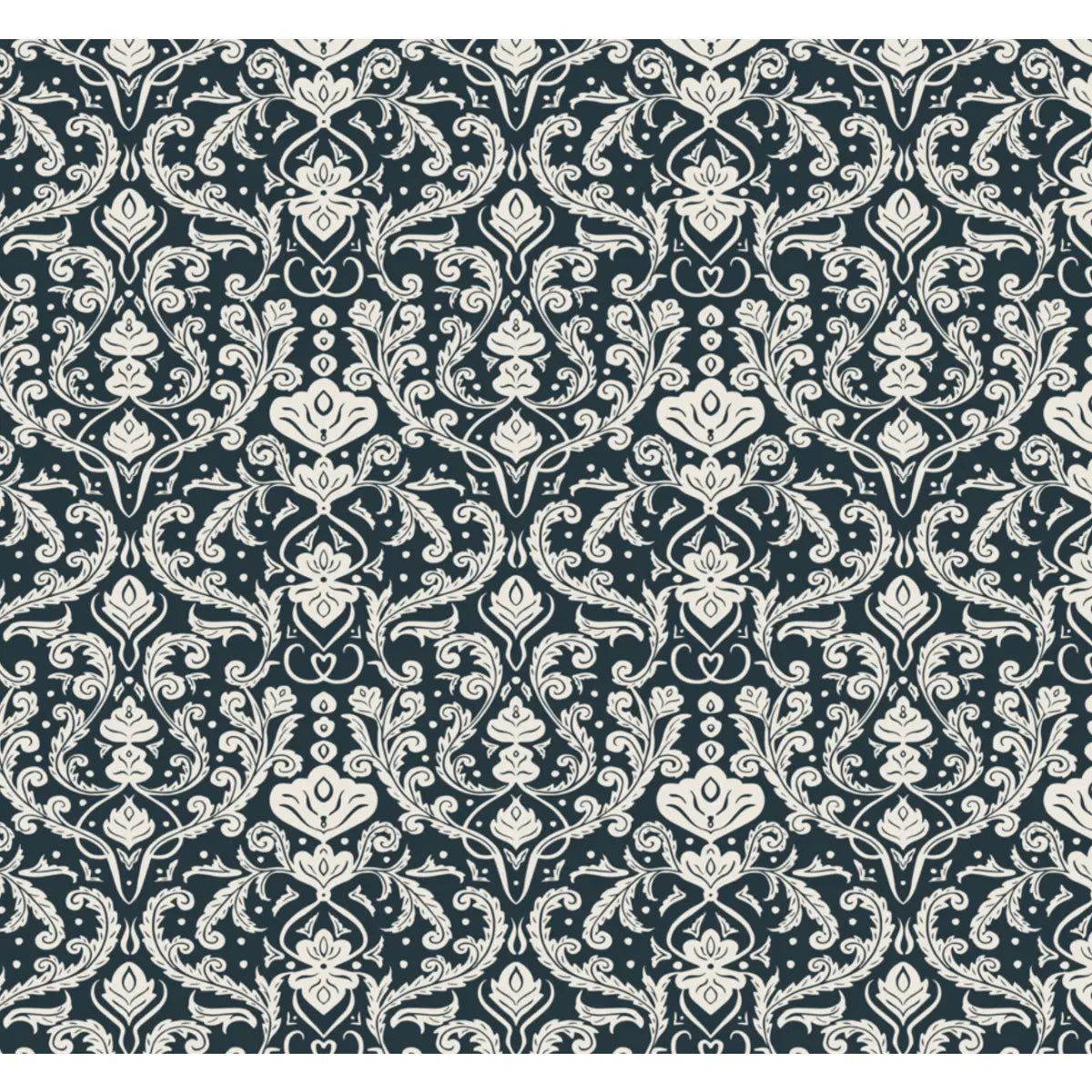 Estelle Wallpaper - Classic Leafy Scrollwork - by Lisee Ree - Sample 1 foot by 1 foot / Navy - Loomwell Home Goods