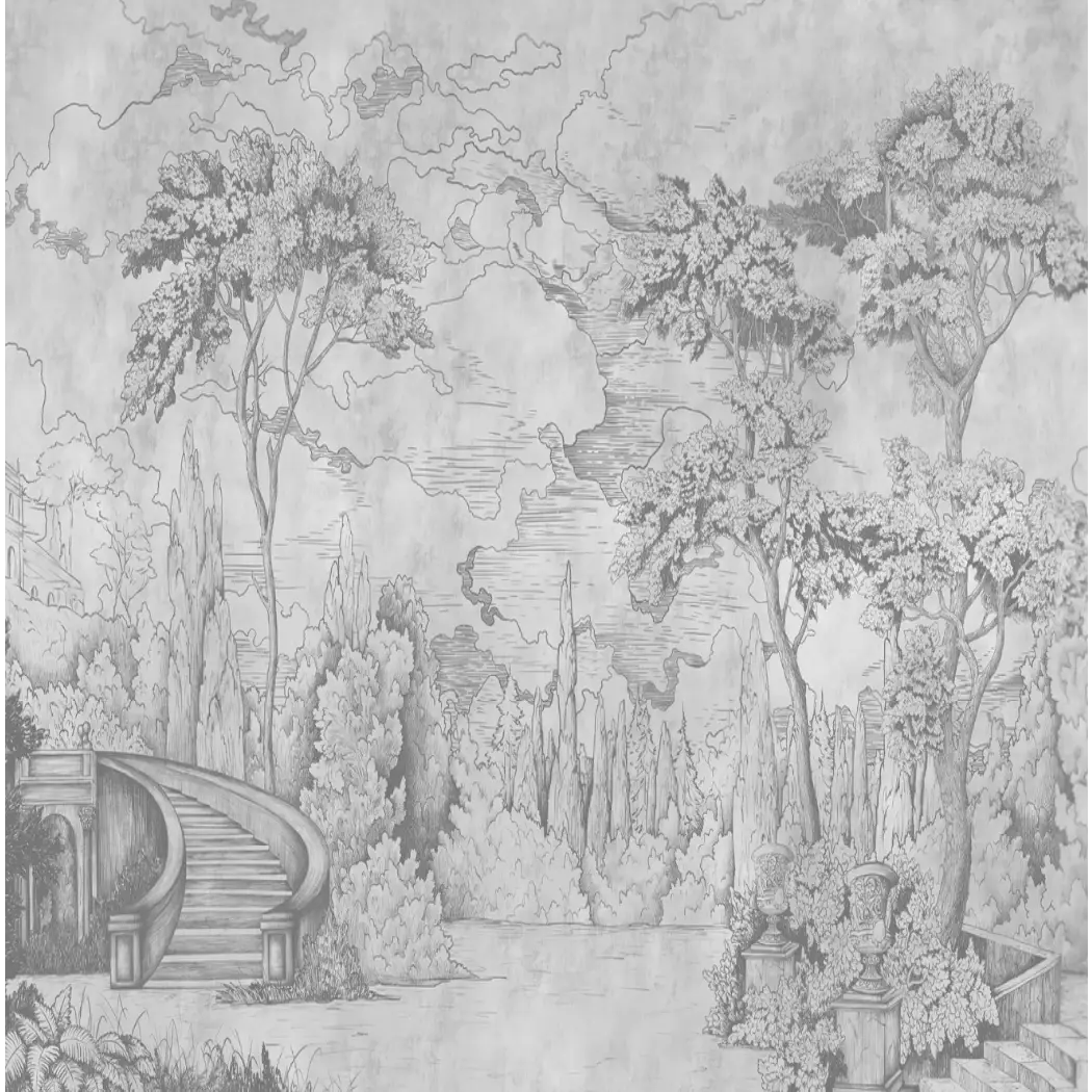 Esther Wallpaper Mural - Garden Trees Pencil Drawing - Sample 1 foot by 1 foot - Loomwell Home Goods