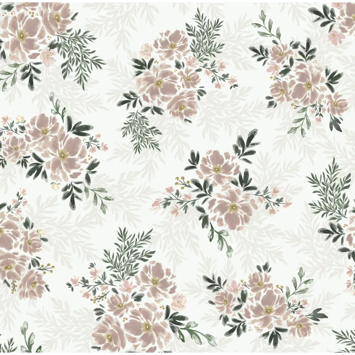 Ethel Wallpaper - Dusty Rose Sprays - by Sabina Maria - Sample 1 foot by 1 foot / White - Loomwell Home Goods