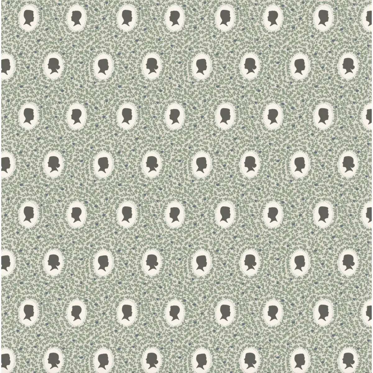 Etienne Wallpaper - Cottage Sihouettes - by Samantha Dara - Sample 1 foot by 1 foot / Green and Blue - Loomwell Home