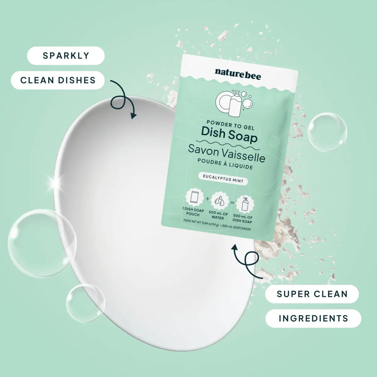 Eucalyptus Mint Dish Soap Concentrate - Powder to Gel - NATURE BEE
