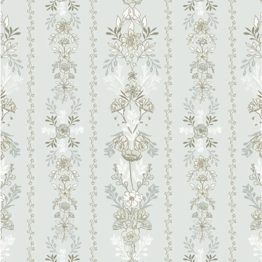 Evangeline Wallpaper - Romantic Floral Stripe - by Trisha Patel - Sample 1 foot by 1 foot / Mint - Loomwell Home Goods
